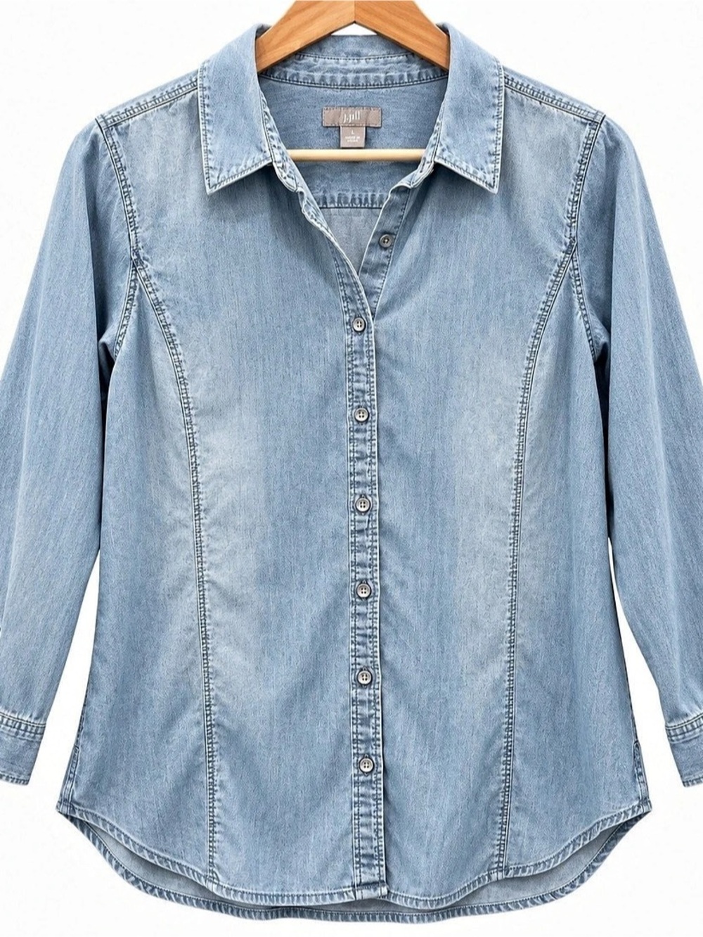 J.Jill Light Wash Chambray Denim Button Down Shirt Tunic Blue L